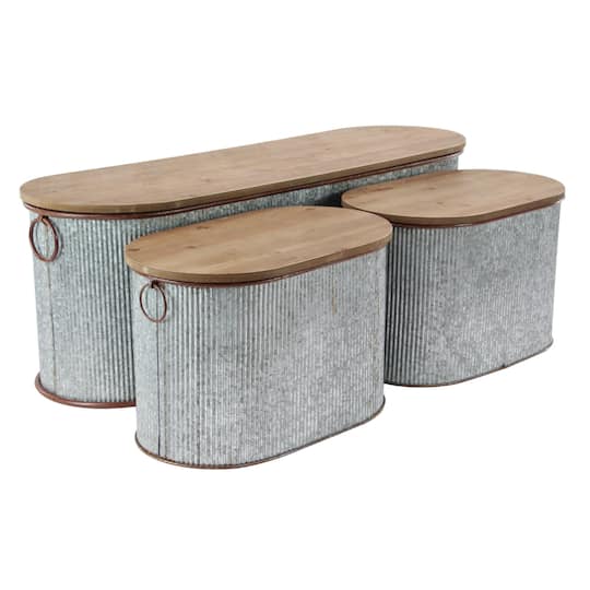 Set of 3 Brown Metal Farmhouse Storage Bench, 23", 48"